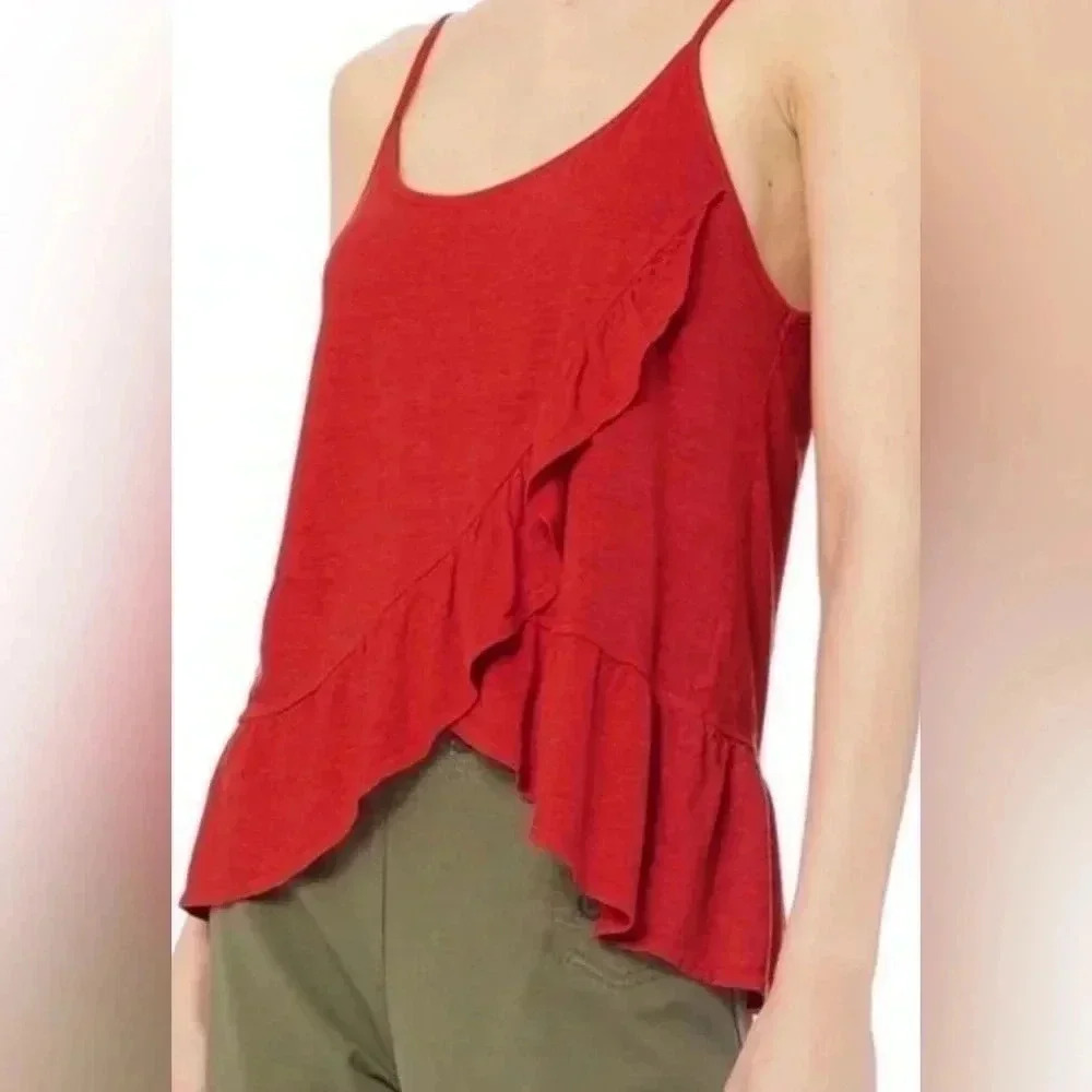 A.L.C. 'Ava Ruffle' Red Linen Spaghetti-Strap Tank Size L